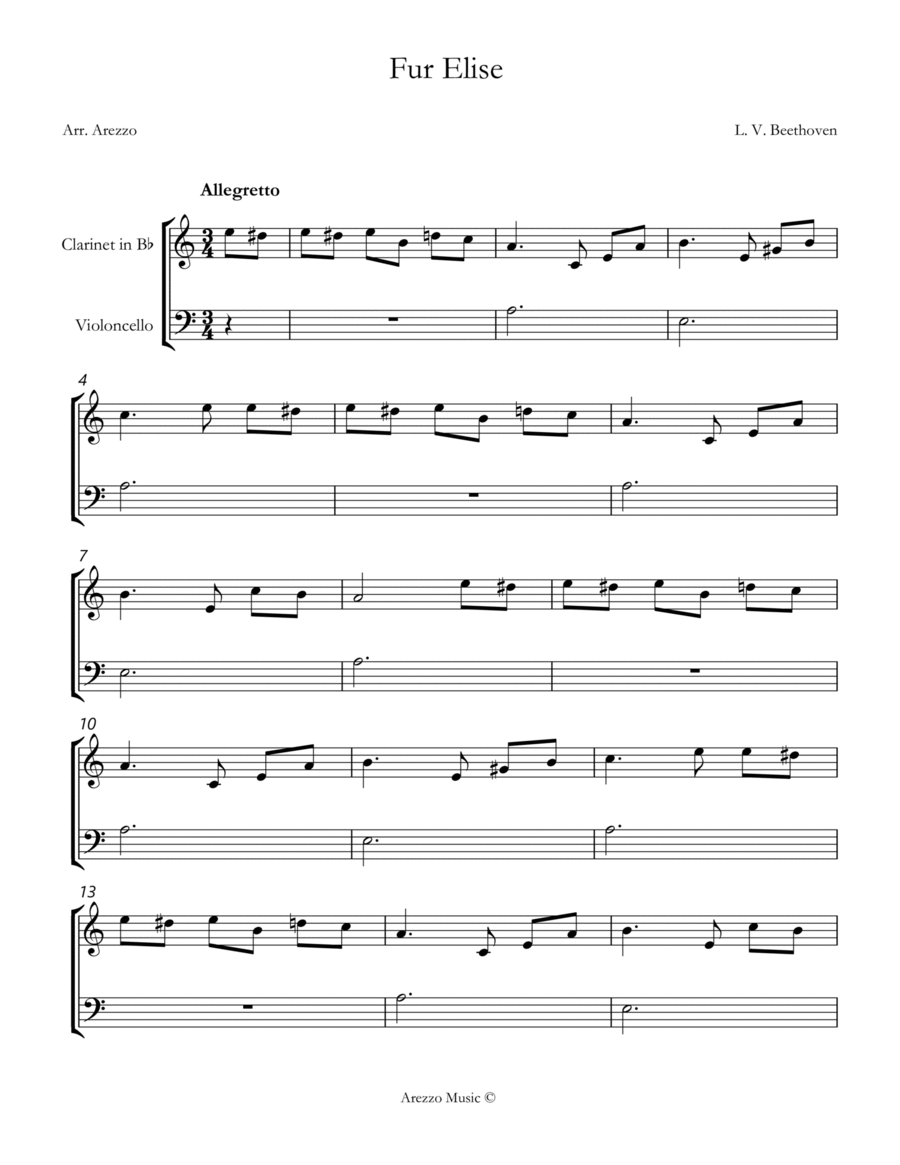 beethoven fur elise Clarinet and Cello sheet music image number null