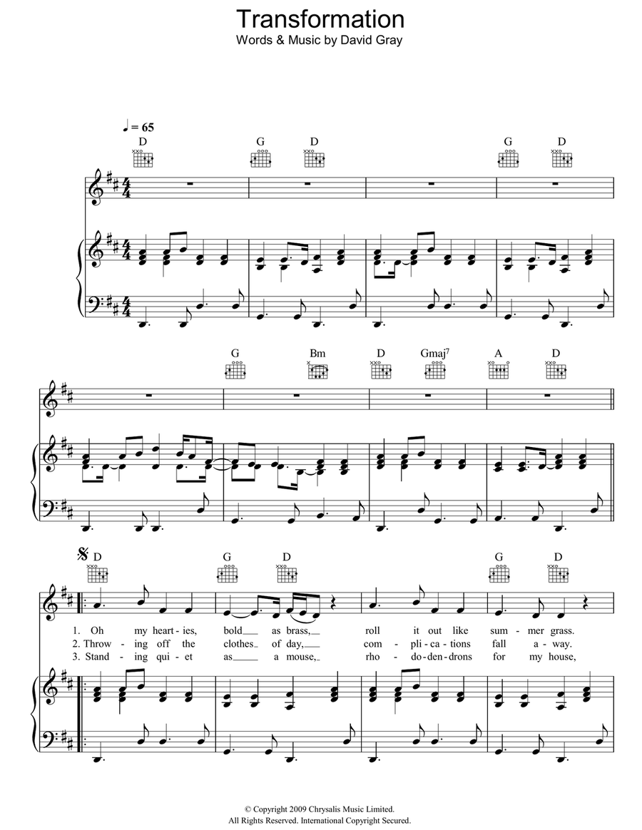 Transformation Piano, Vocal, Guitar scores gallery preview page 1