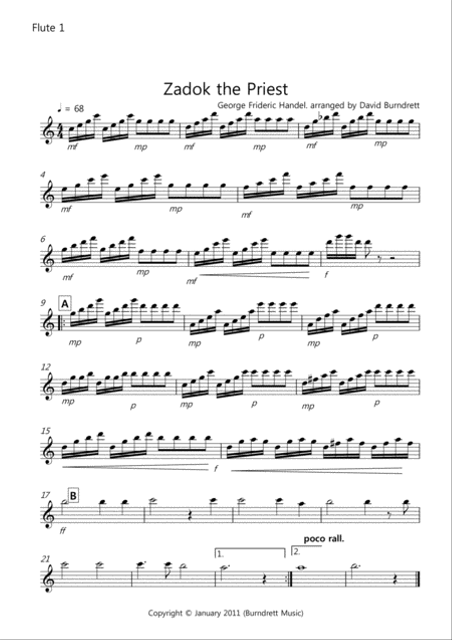 Zadok the Priest for Flute Quartet Flute Quartet scores gallery preview page 6
