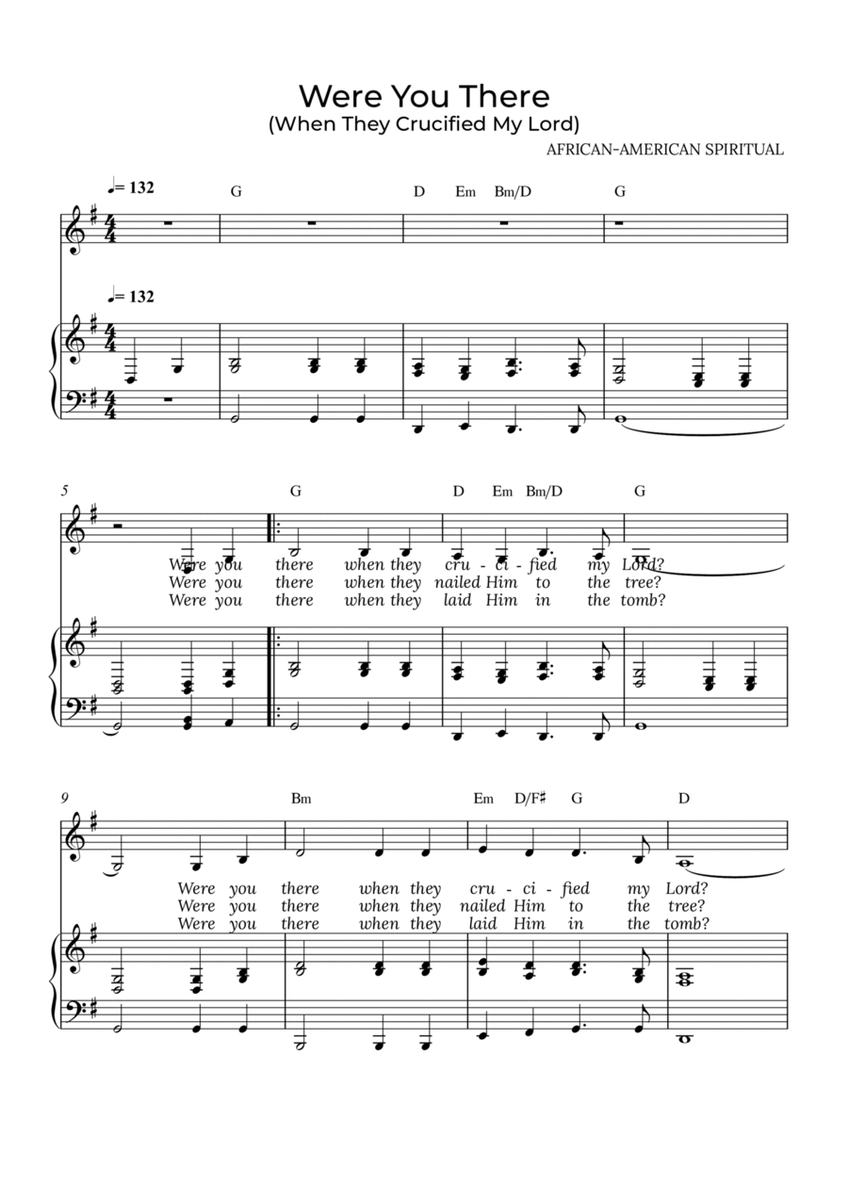Were You There - for piano and alto in G major with chords image number null