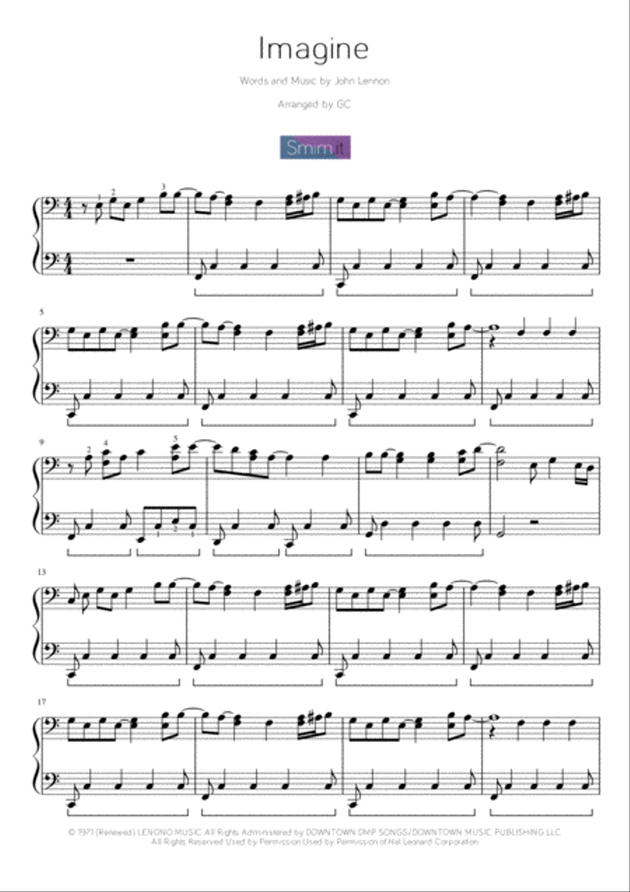 Imagine Imagine Easy Piano scores gallery preview page 1