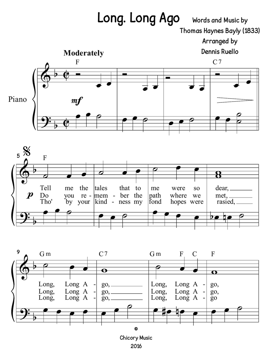 Long, Long Ago - Piano Solo (With Lyrics) - Early Intermediate Piano, Vocal scores gallery preview page 1