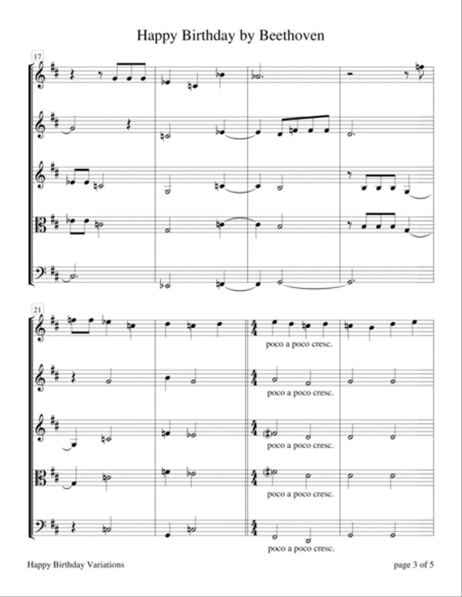 Happy Birthday by Beethoven (for String Quartet) String Quartet scores gallery preview page 6