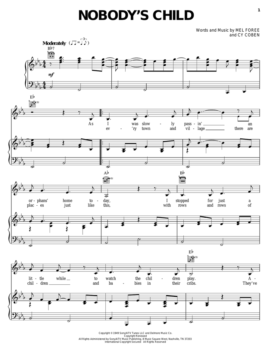 Nobody's Child Piano, Vocal, Guitar scores gallery preview page 1