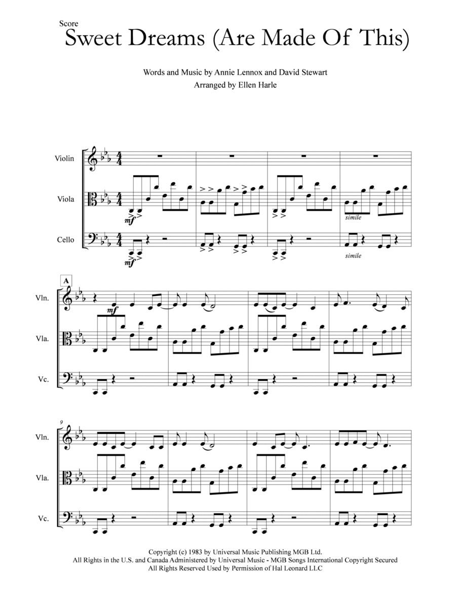 Sweet Dreams (Are Made Of This) String Trio scores gallery preview page 1