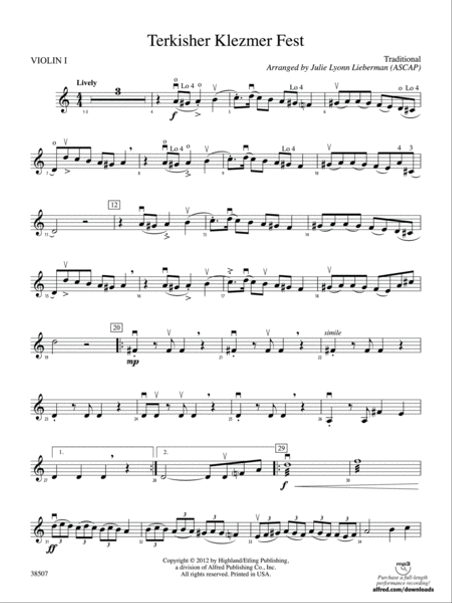 Terkisher Klezmer Fest: 1st Violin String Orchestra scores gallery preview page 1