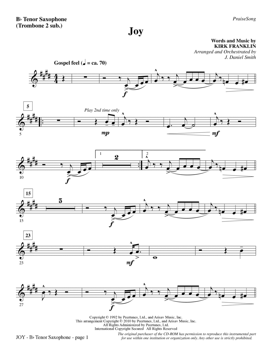 Joy - Tenor Sax (sub. Tbn 2) Choir scores gallery preview page 1