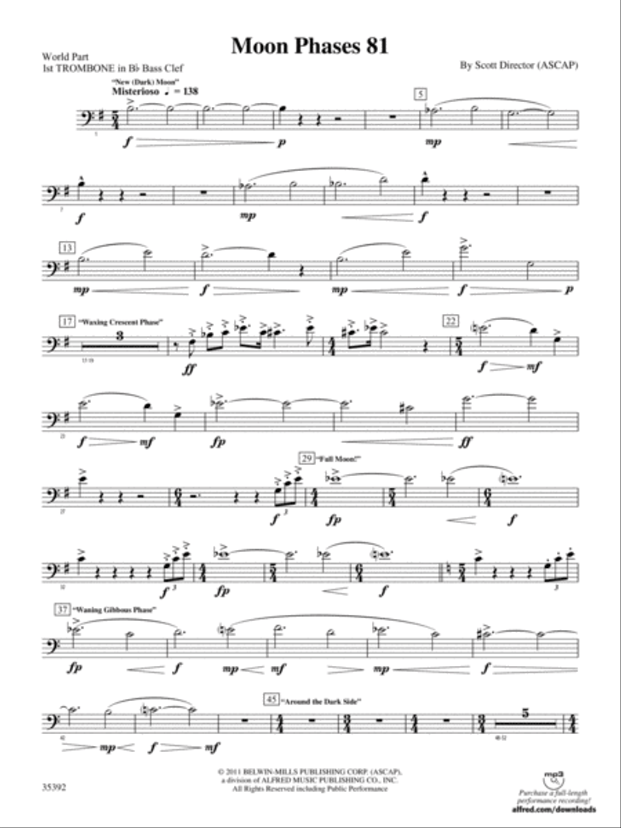 Moon Phases 81: (World Part) 1st B-flat Trombone B.C. Concert Band scores gallery preview page 1