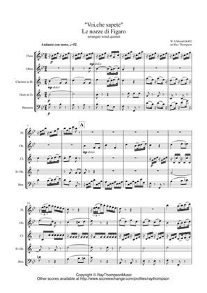 Mozart: Le Nozze di Figaro K492: Aria"Voi, che sapete" - wind quintet