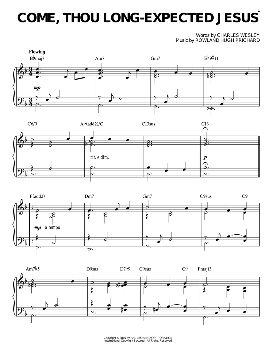 Come, Thou Long-Expected Jesus [Jazz version] (arr. Brent Edstrom) Piano Solo scores gallery preview page 1