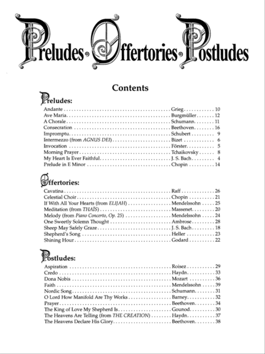 Preludes * Offertories * Postludes