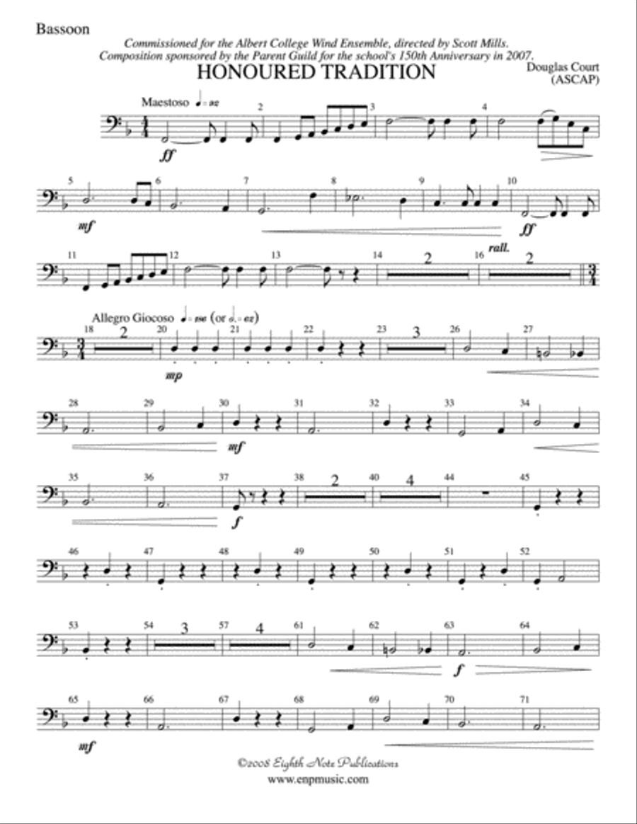 Honoured Tradition: Bassoon Concert Band scores gallery preview page 1