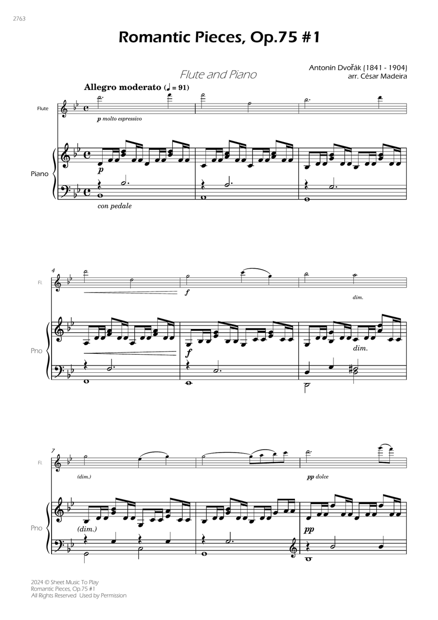 Romantic Pieces, Op.75 (1st mov.) - Flute and Piano (Full Score and Parts) Flute scores gallery preview page 3