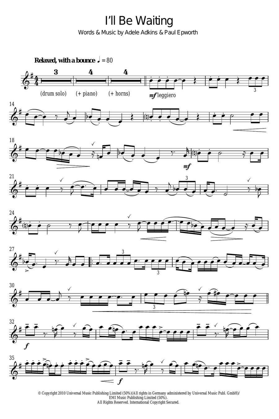 I'll Be Waiting I'll Be Waiting Alto Saxophone scores gallery preview page 1