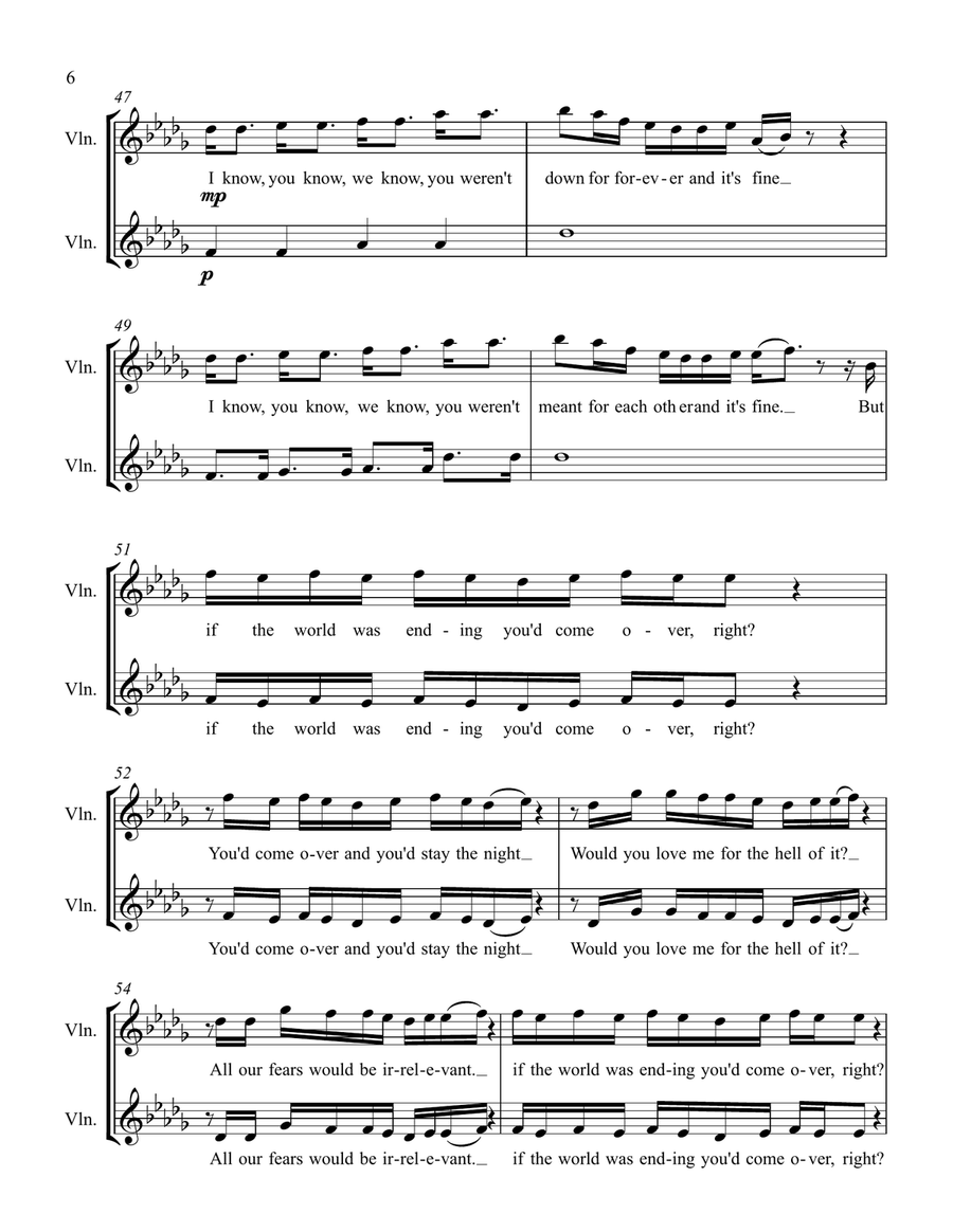 If The World Was Ending Violin Solo scores gallery preview page 6