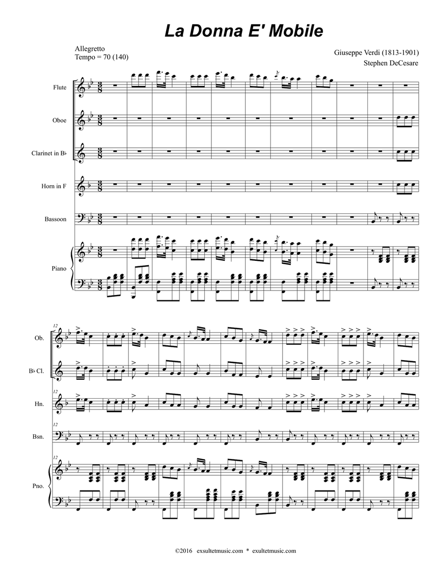 La Donna È Mobile (for Woodwind Quintet and Piano) Woodwind Quintet scores gallery preview page 2