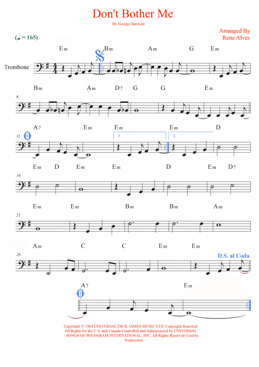 Don't Bother Me Trombone Solo scores gallery preview page 1