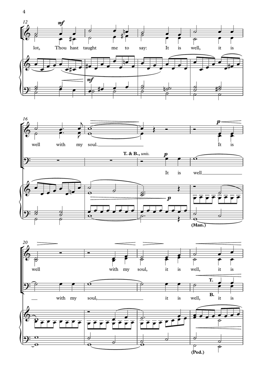 It is well with my soul (When peace like a river) arranged for SATB or SABar and keyboard 4-Part scores gallery preview page 4