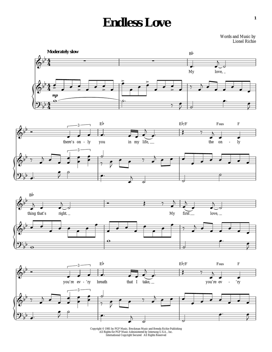 Endless Love Piano, Vocal scores gallery preview page 1