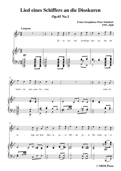 Schubert-Lied eines Schiffers an die Dioskuren,in B flat Major,Op.65 No.1,for Voice and Piano image number null