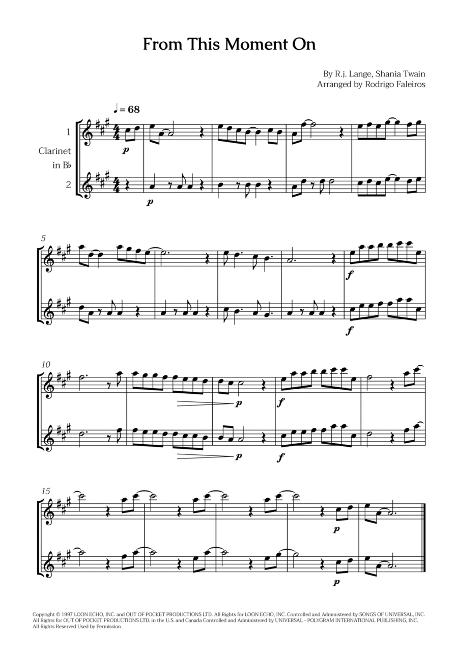 From This Moment On Clarinet Duet scores gallery preview page 1