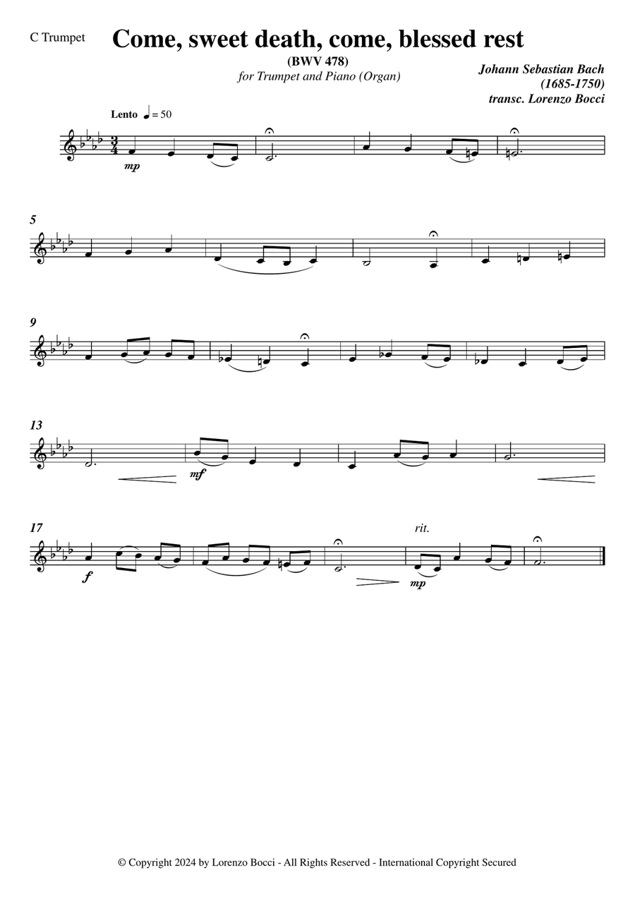 COME, SWEET DEATH, COME, BLESSED REST (BWV 478) C Trumpet scores gallery preview page 3