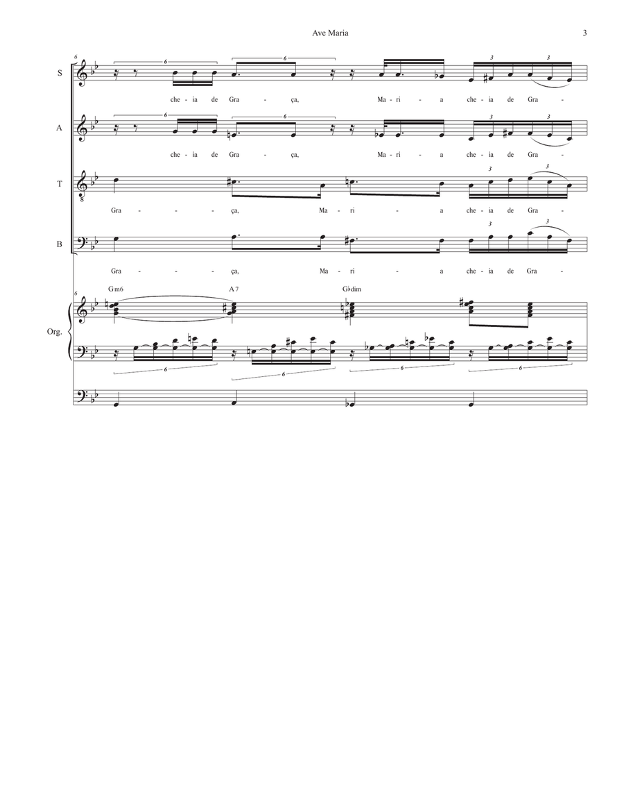 Ave Maria (Portuguese Lyrics - SATB - High Key - Organ Accompaniment) 4-Part scores gallery preview page 4