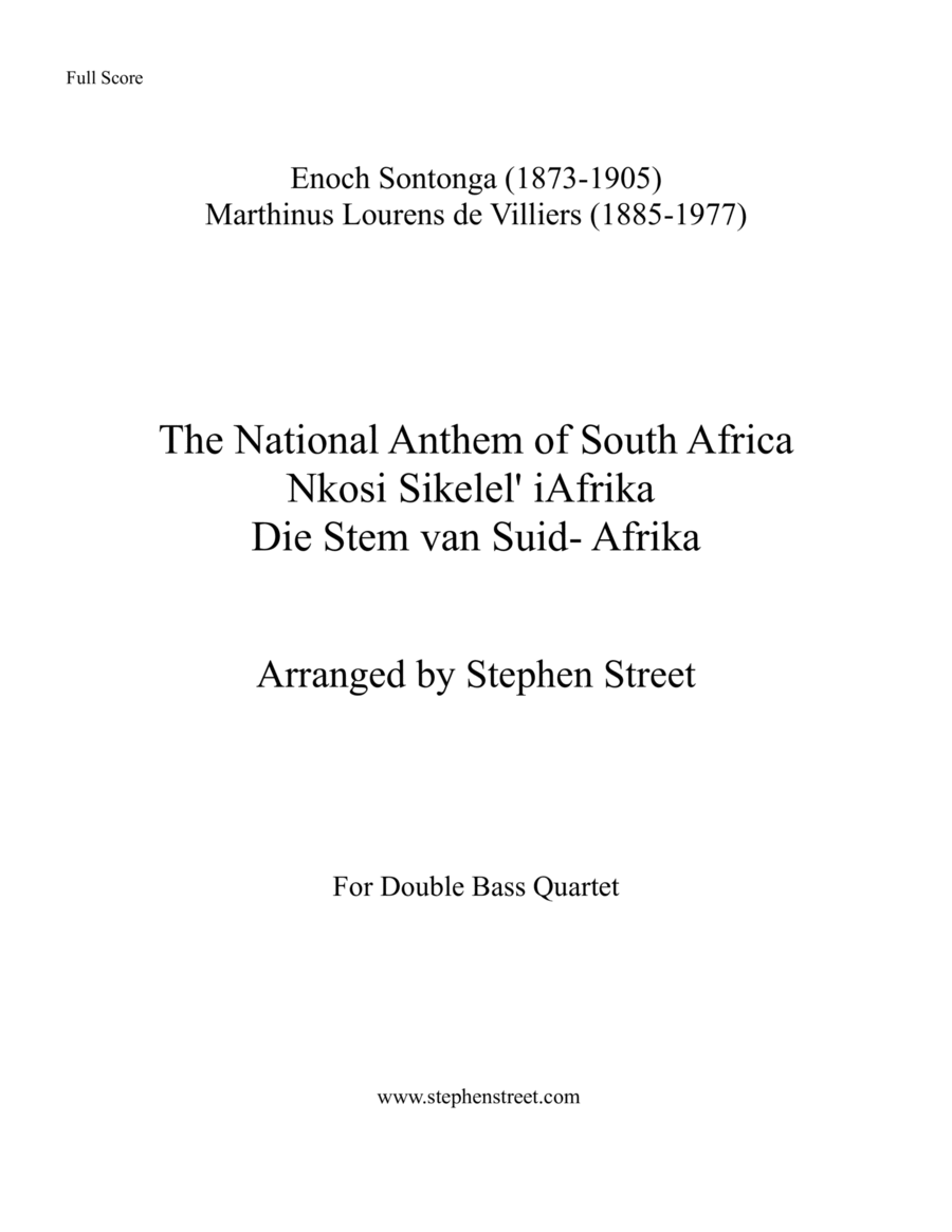 The National Anthem of South Africa - Nkosi Sikelel' iAfrika (Double Bass Quartet) Small Ensemble scores gallery preview page 1