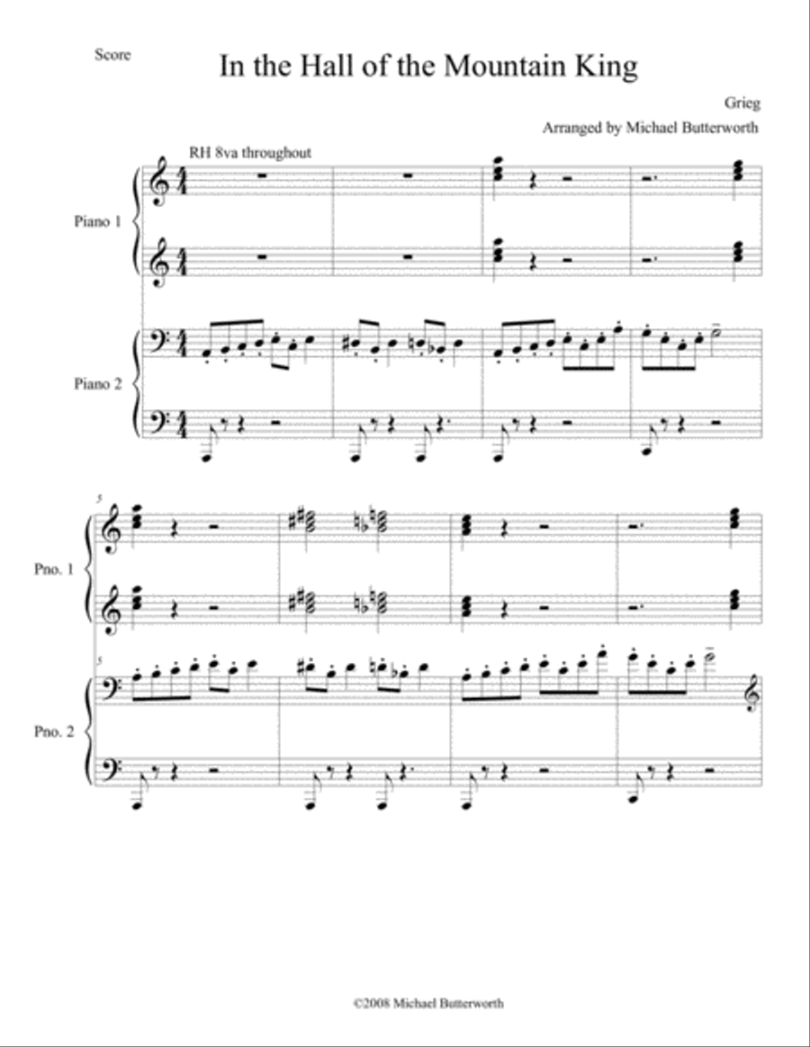 In the Hall of the Mountain King - Piano Duet Piano Duet scores gallery preview page 1