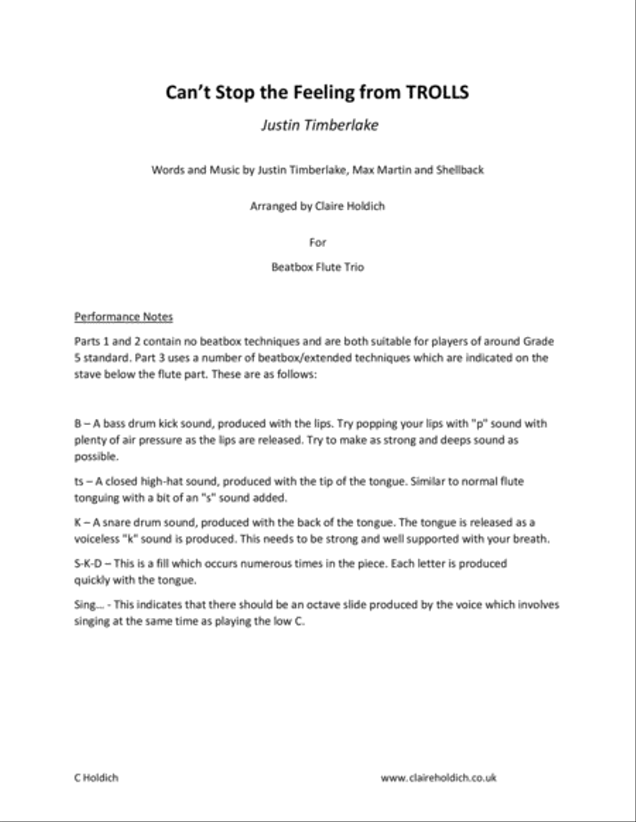 Can't Stop The Feeling from TROLLS Woodwind Trio scores gallery preview page 1