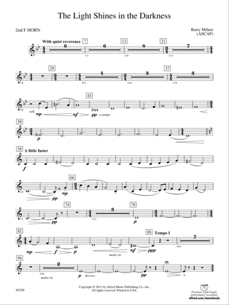The Light Shines in the Darkness: 2nd F Horn Concert Band scores gallery preview page 1