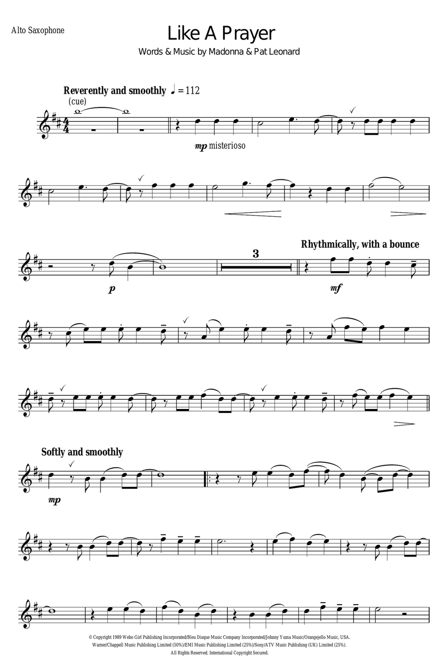 Like A Prayer Alto Saxophone scores gallery preview page 1