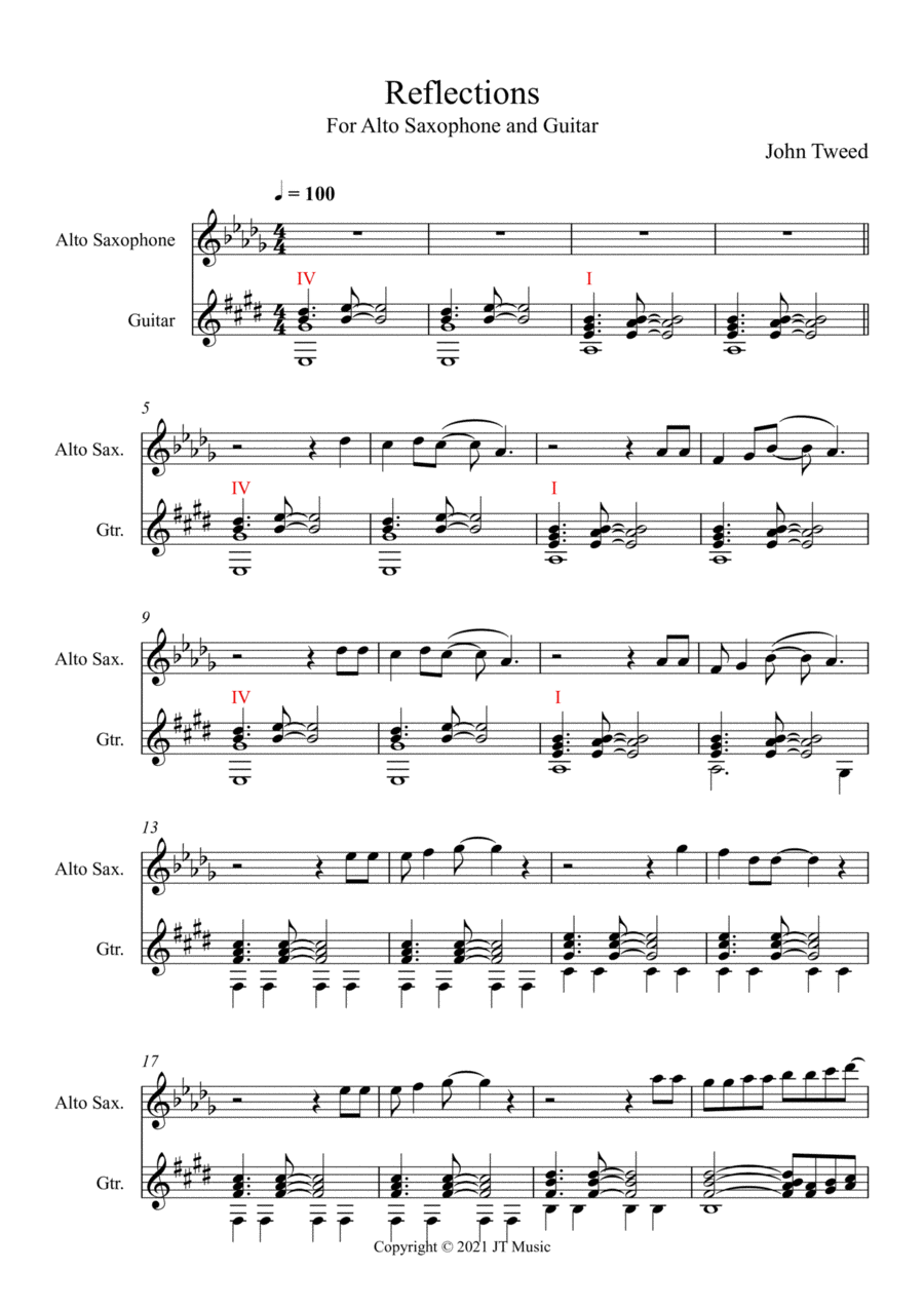 Reflections - Alto Sax and Guitar Alto Saxophone scores gallery preview page 1