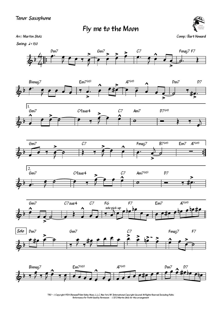 Fly Me To The Moon (In Other Words) Tenor Saxophone scores gallery preview page 2