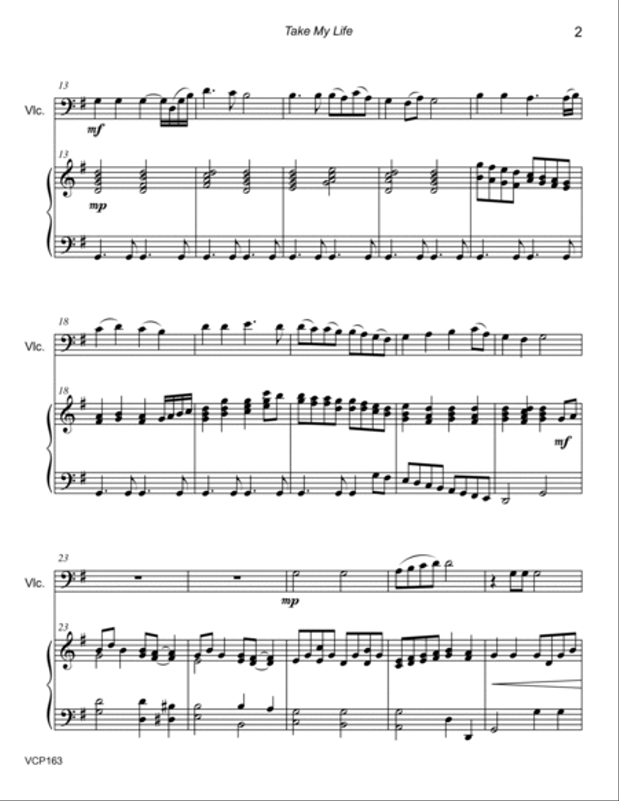 TAKE MY LIFE (and Let It Be Consecrated) - CELLO SOLO with Piano Accompaniment image number null