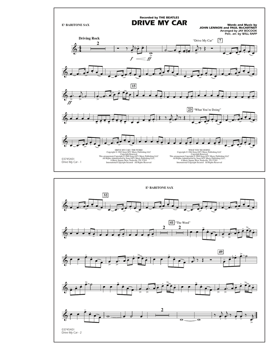 Drive My Car - Eb Baritone Sax Marching Band scores gallery preview page 1
