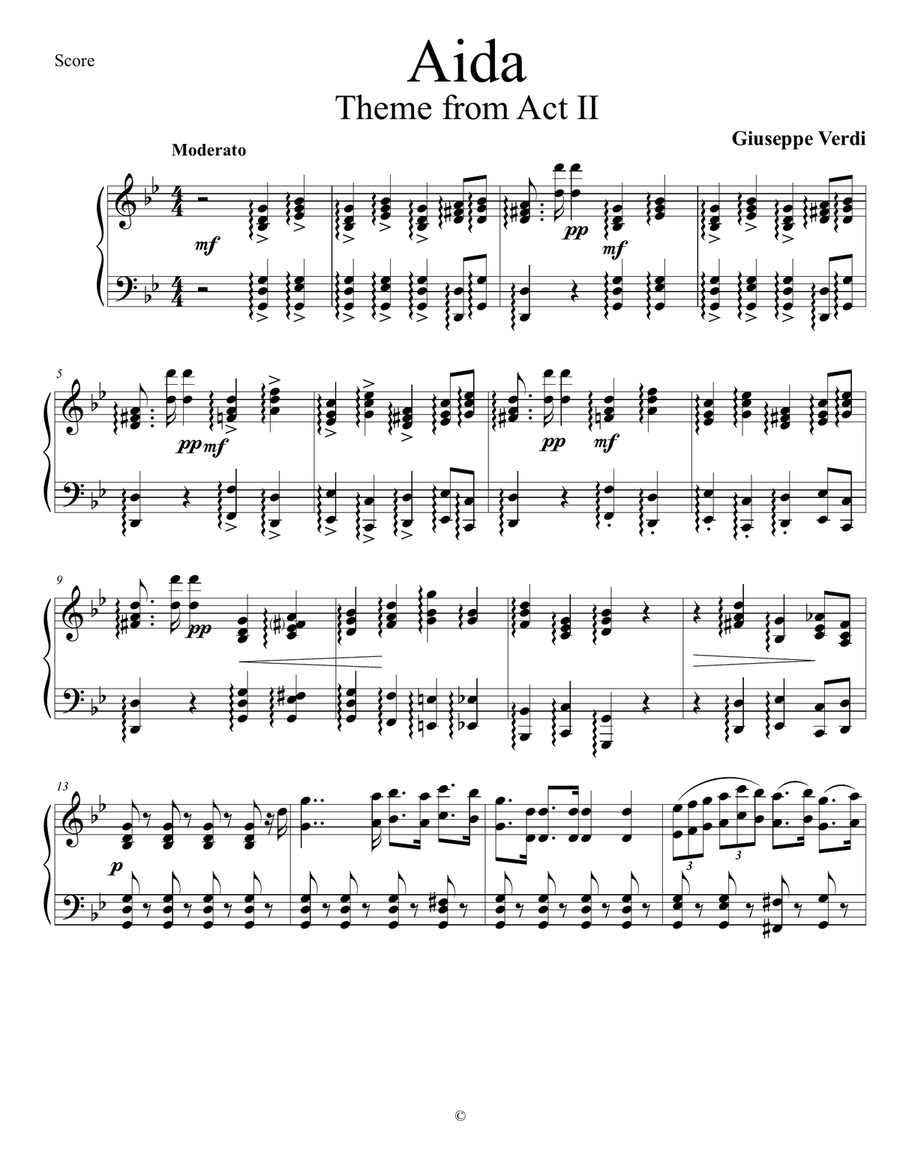 Aida - Theme from Act II Piano Solo scores gallery preview page 1