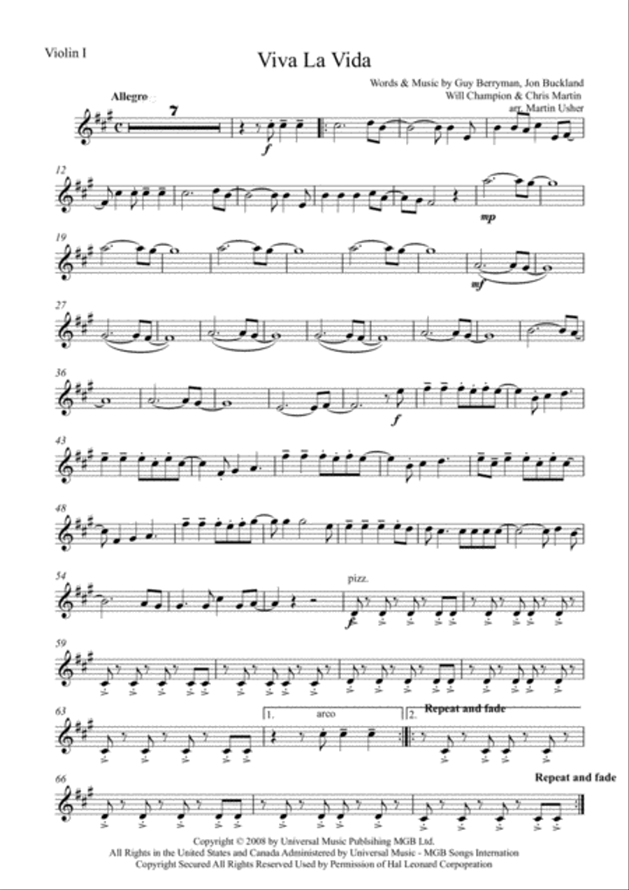 Viva La Vida String Quartet scores gallery preview page 6