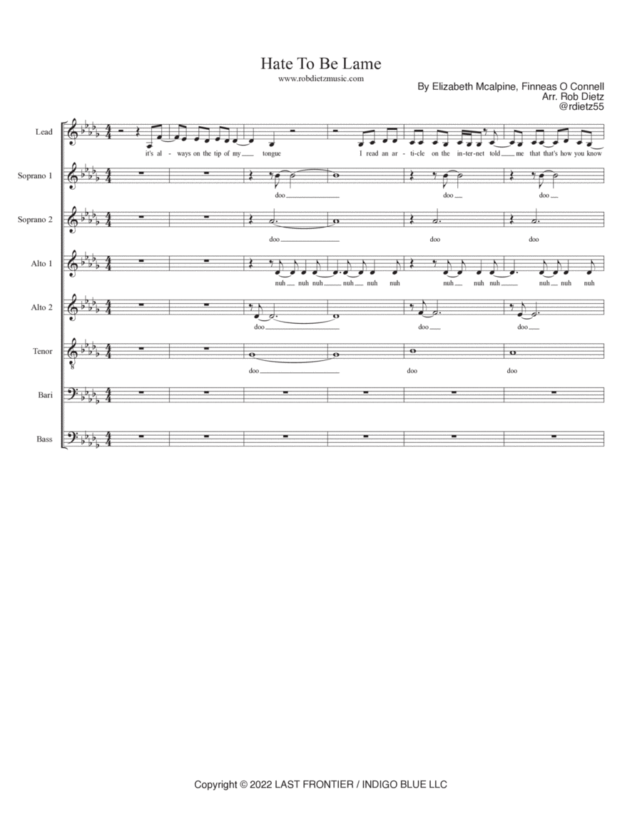 Hate To Be Lame Feat. Finneas Divisi scores gallery preview page 1