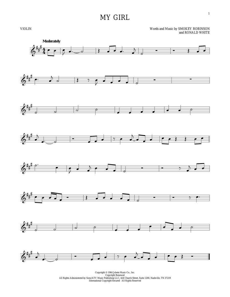 My Girl Violin Solo scores gallery preview page 1