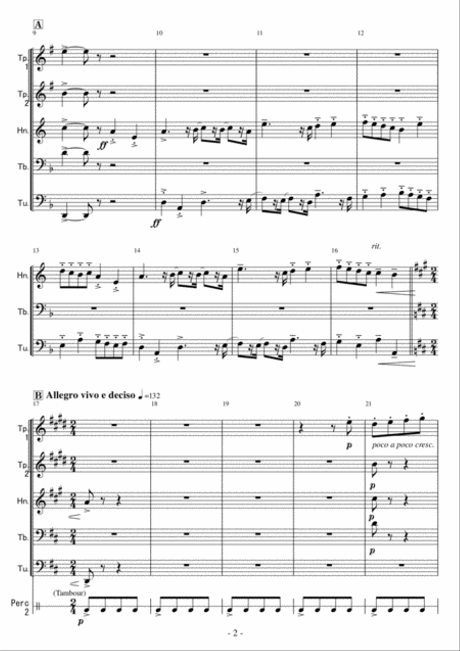 < Brass Quintet and Percussion > Farandole from L'Arleslenne Suite No.2 Percussion Ensemble scores gallery preview page 2