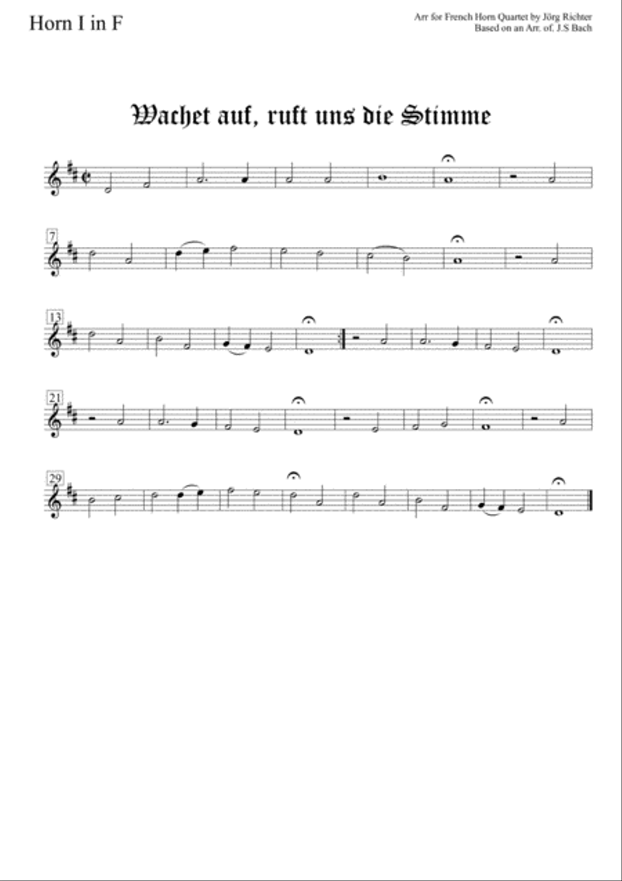 Wachet auf, ruft uns die Stimme (Awake, the voice is calling us) for French Horn Quartet Brass Quartet scores gallery preview page 3