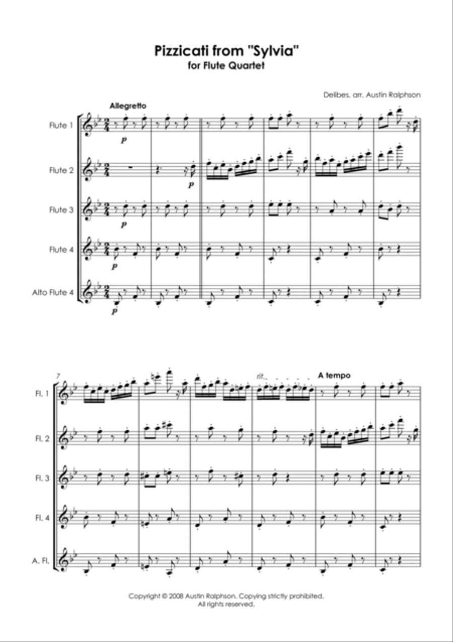 Pizzicati from ’Sylvia’ - flute quartet Flute Quartet scores gallery preview page 5