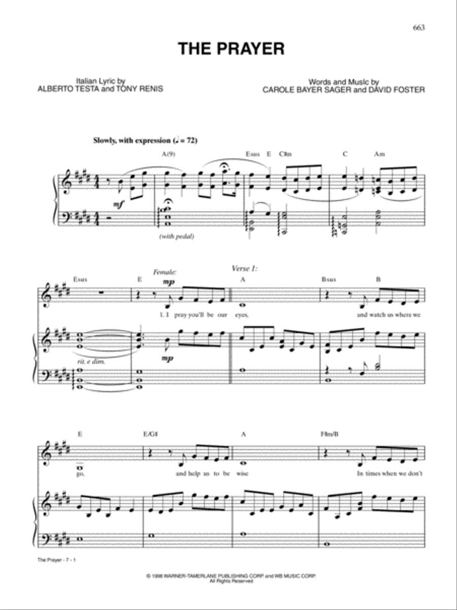 The Prayer (Italian/English Version) Piano, Vocal, Guitar scores gallery preview page 1
