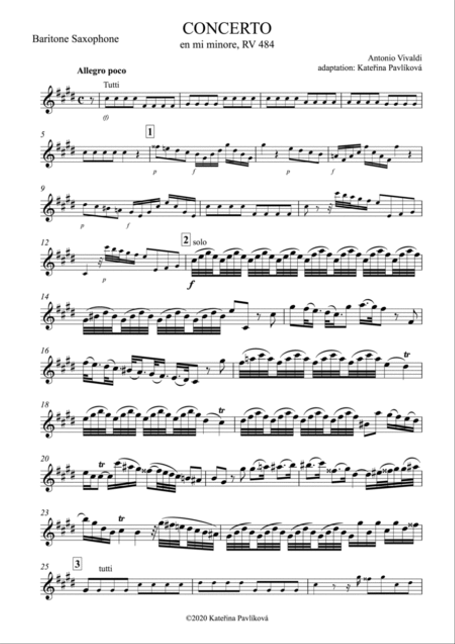 A. Vivaldi: Bassoon Concerto in E minor for Baritone Saxophone Baritone Saxophone scores gallery preview page 2