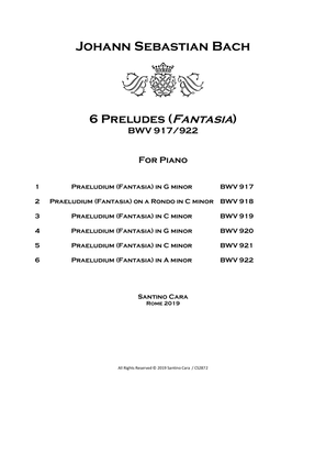Book cover for Bach - 6 Preludes (Fantasia) BWV 917-922 for Piano