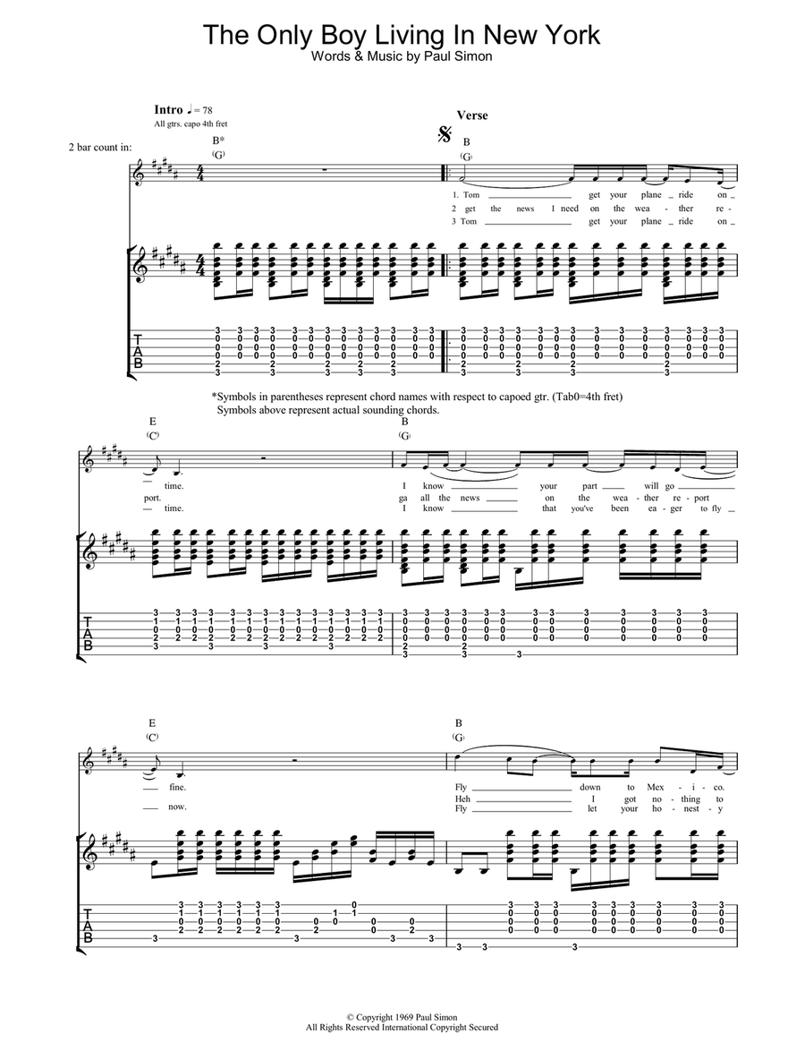 The Only Boy Living In New York Acoustic Guitar scores gallery preview page 1