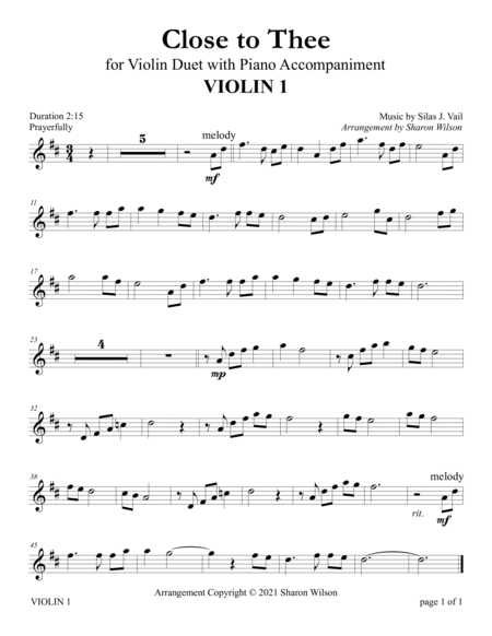 Close to Thee (for Violin Duet with Piano accompaniment) image number null