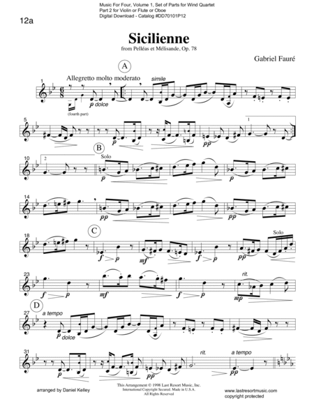 Sicilienne from Pelleas et Melisande (Wind Quartet or Mixed Quartet)