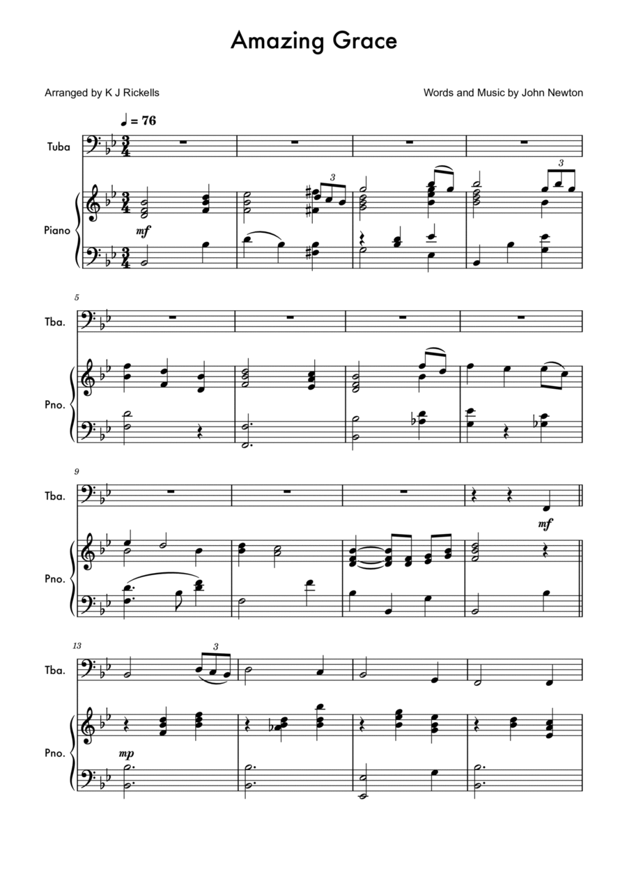 Amazing Grace - Tuba Piano scores gallery preview page 1